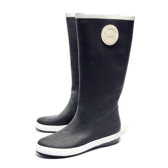Cole Haan Devyn NikeAir Women's Black & White Tall Knee High Rain Boots Size 9 - Picture 2 of 8